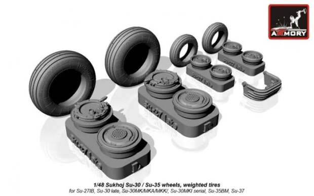 Sukhoj Su-30 / Su-35 wheels, weighted tires for Su-27IB, Su-30 late, Su-30MK/MKA/MKK, Su-30MKI Armory - Nr. AW48024 - 1:48
