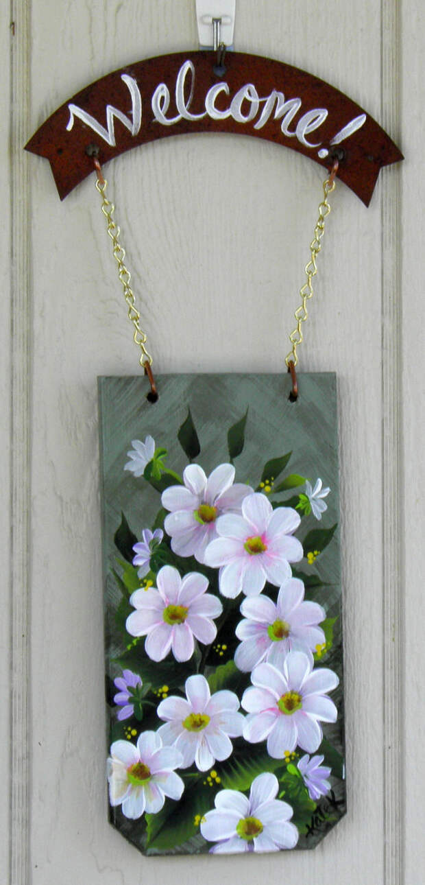 Pink Daisy Welcome, Hand Made and Hand Painted