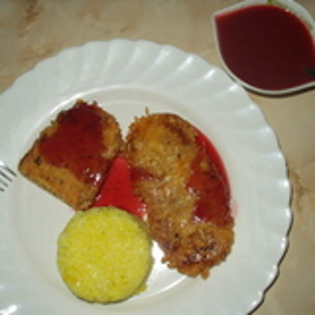 Мясо в мандариновом маринаде и сырной панировке.Ужин выходного дня.