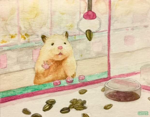 Акварельные рисунки хомяка, ведущего обычную человеческую жизнь