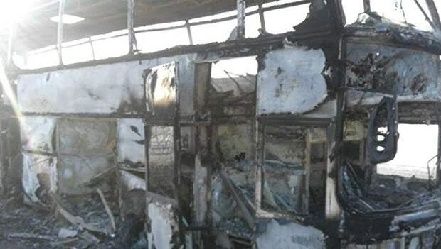 Автобус, сгоревший в Актюбинской области Казахстана