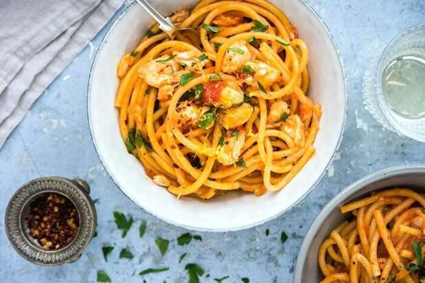 Паста с крабовыми палочками и томатами. \ Фото: brooklynfarmgirl.com. Паста с крабовыми палочками и томатами. \ Фото: brooklynfarmgirl.com.