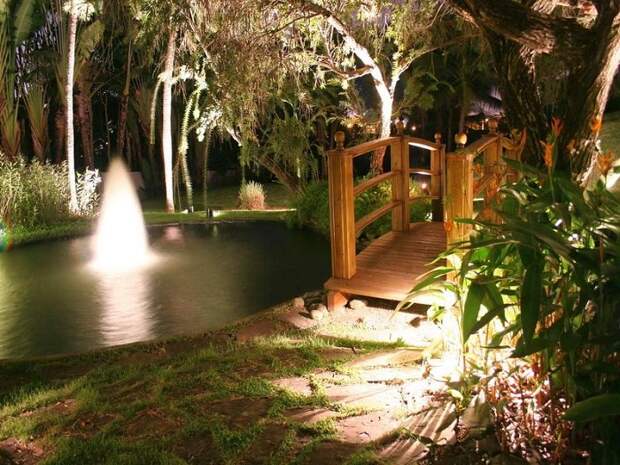 В ночное время можно подсветить воду в пруду.