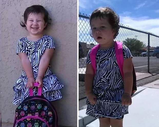 18 смешных фото детей до и после их первого дня в школе
