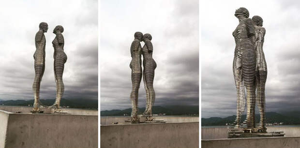 Скульптура мужчины и женщины, которые проходят сквозь друг друга, символизируя утраченную любовь