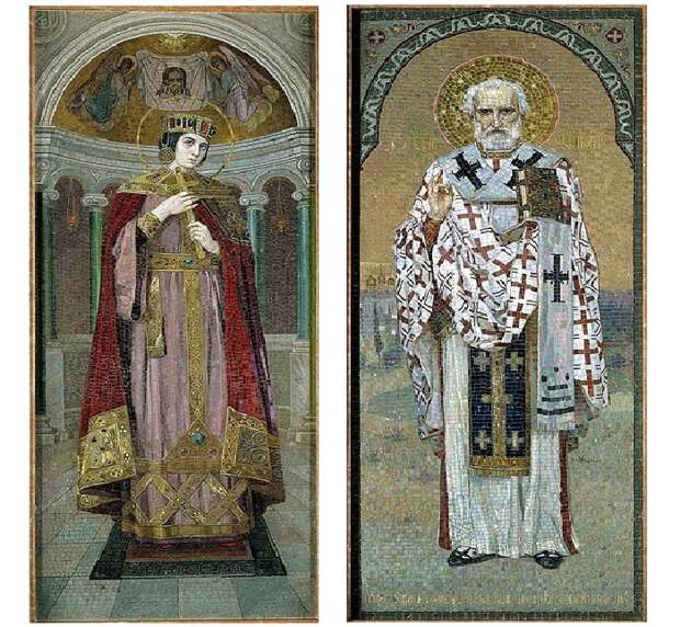 Мозаичные панно, созданные по эскизам Н. Бодаревского в храме Спаса на Крови. 