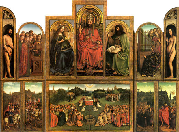 Гентский алтарь или поклонение Агнцу (1432). Ян ван Эйк. (Всеобщее достояние).