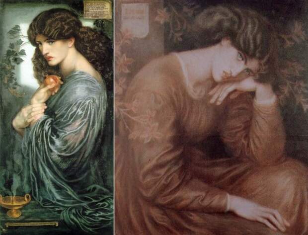 Данте Габриэль Россетти. Слева – Прозерпина, 1874. Натурщица – Джейн Берден. Справа – Портрет Джейн Берден Данте Габриэль Россетти. Слева – Прозерпина, 1874. Натурщица – Джейн Берден. Справа – Портрет Джейн Берден