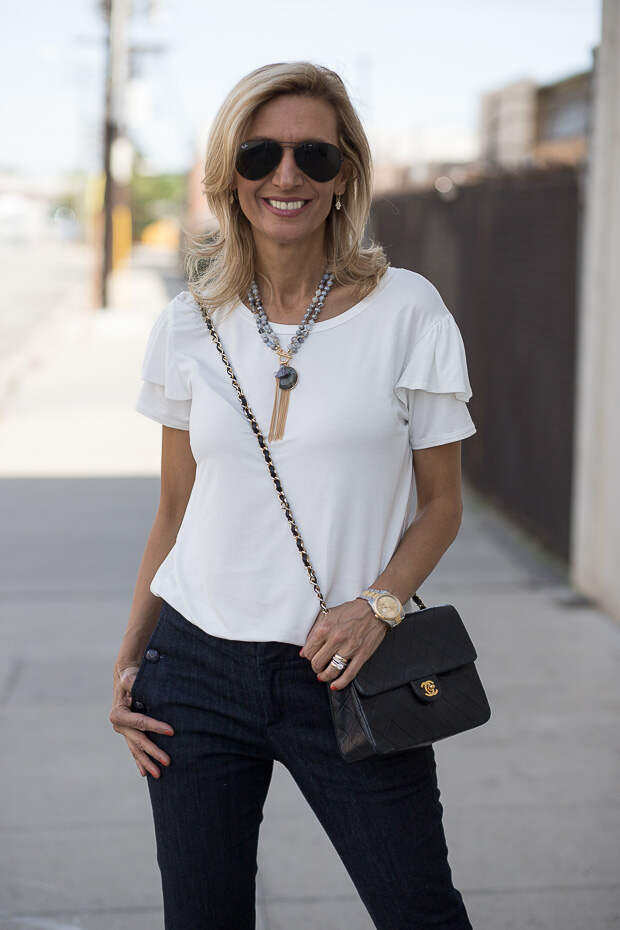 white ruffle sleeve top