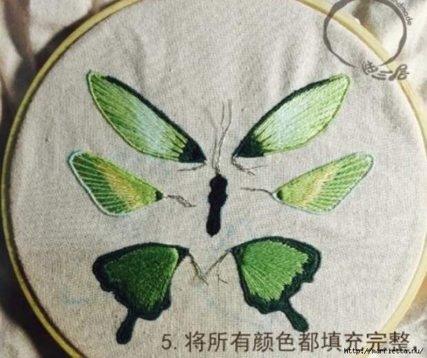 Объемная вышивка. Бабочки в вышивке гладью (19) (647x544, 233Kb)