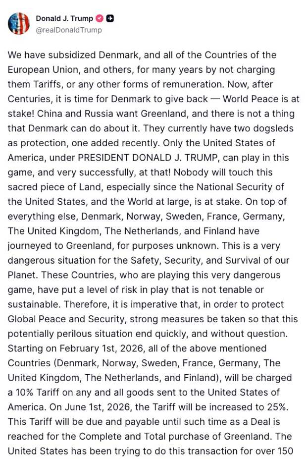 Трамп обложил Европу пошлинами из-за Гренландии