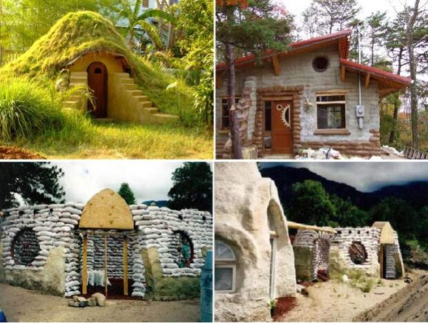 Оригинальные дома, созданные из мешков с землей.