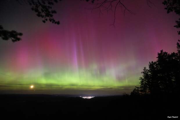 Возмущение небес: житель Кусы снял видео о северном сиянии над городом