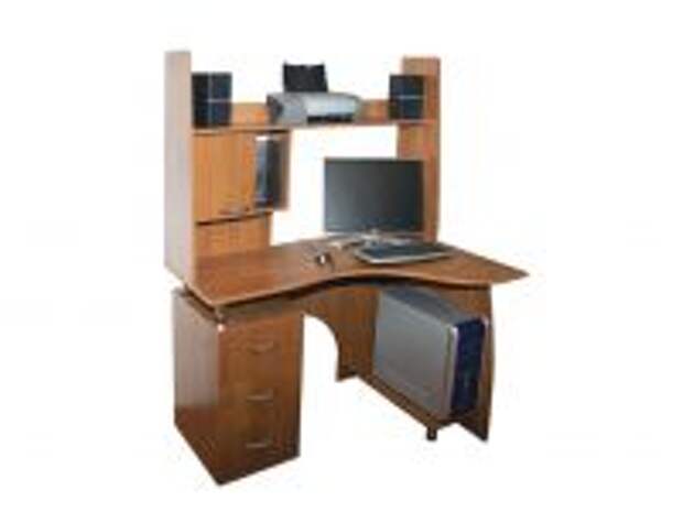 Угловой компьютерный стол с надстройкой и шкафчиками 7