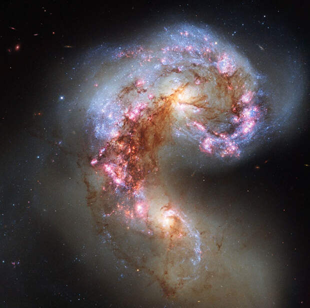 Рис. 1.3. Сливающиеся галактики «Антенны». Фото: космический телескоп «Хаббл» (NASA/ESA) («Происхождение и эволюция галактик»)