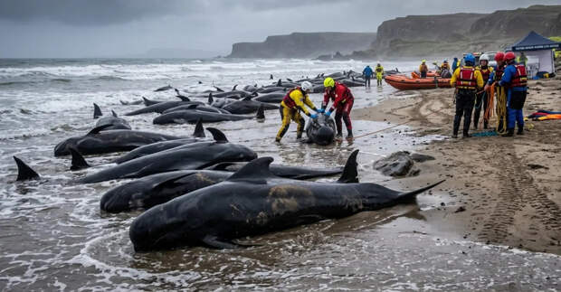 Любовь до смерти: 55 китов выбросились на берег из-за тяжёлых родов одной самки