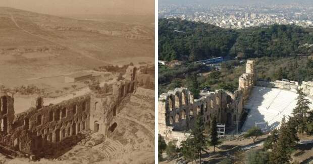 Одеон Герода Аттика в Афинах в 1900 и в 2017 году