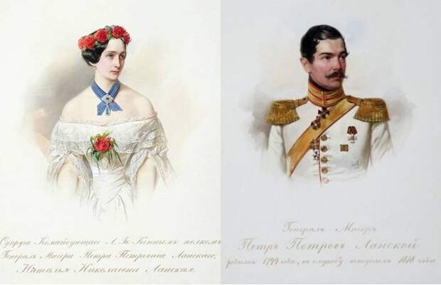 В. Гау. Слева – Н. Н. Пушкина-Ланская. Акварель, 1849. Справа – П. П. Ланской, 1847 | Фото: liveinternet.ru и ria.ru