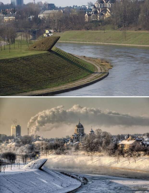 Сравнение весеннего и холодного зимнего утра в -25.