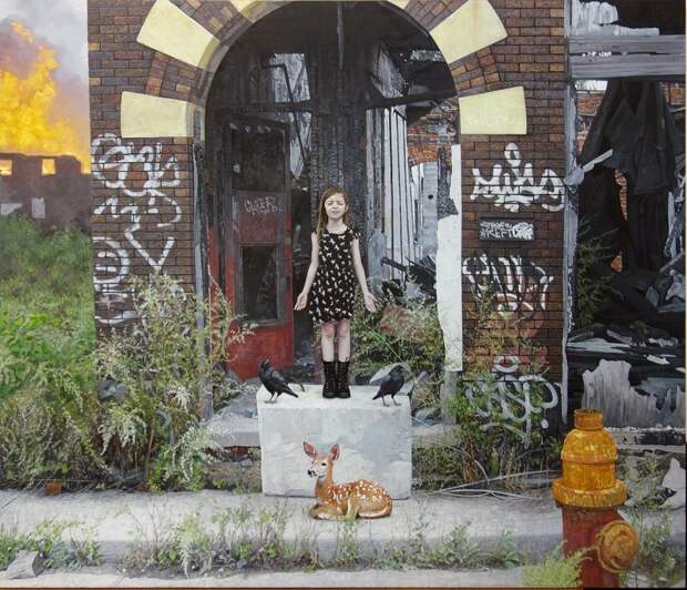 Гиперреалистичные картины Кевина Петерсона: дети и животные в городской среде Кевин Петерсон, дети, животные, искусство, рисунок, художник