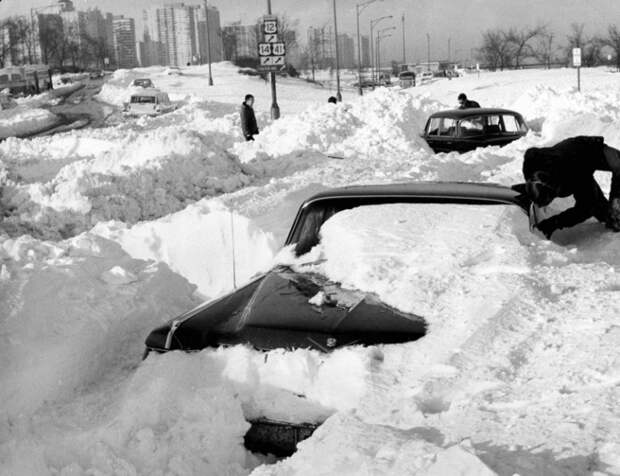 1967 год, Чикаго зима, ретро фото, снег, снегопад, сша