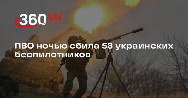 Силы ПВО ночью сбили 58 БПЛА ВСУ над регионами России