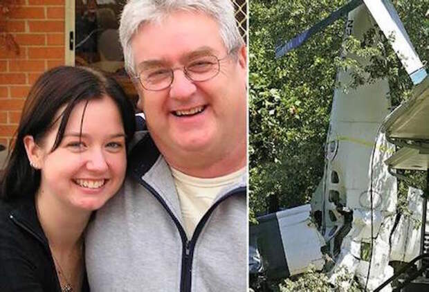 Кимберли Дир и её отец Билл незадолго до трагедии и то, что осталось от самолёта герой, жизнь, спасение