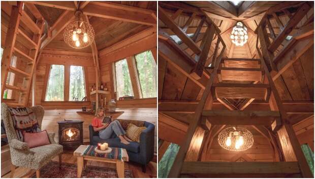 Из уютной гостиной лестница приведет на второй этаж (Diamond Cabin, США). Из уютной гостиной лестница приведет на второй этаж (Diamond Cabin, США).