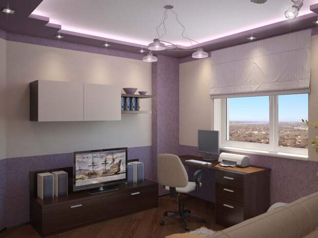 Фиолетово-белая комната для подростка