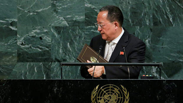 Глава МИД КНДР Ли Ён Хо во время выступления на ГА ООН, 23 сентября 2017