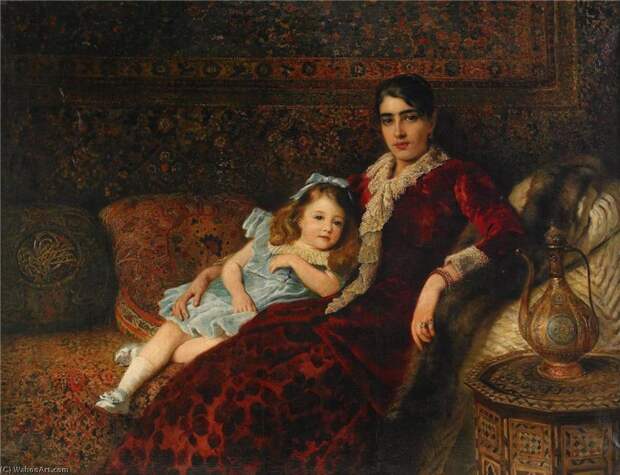 Мать и дочь в интерьере. (1883). Автор: К.Е. Маковский.