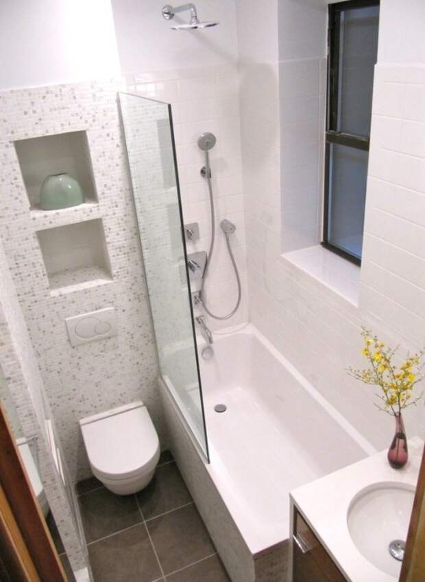 4. Вариант с совмещенным санузлом интерьер, маленькая ванная, ремонт в квартире, фото