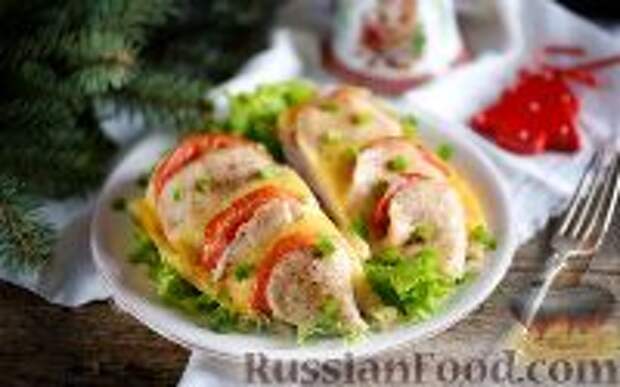Фото к рецепту: Запеченное куриное филе с помидорами и сыром