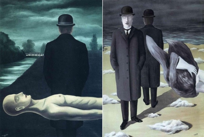 Рене Магритт. Слева – Размышления одинокого прохожего, 1926. Справа – Смысл ночи, 1927 | Фото: nargismagazine.az