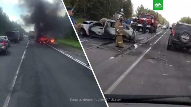 Семья из трех человек сгорела в машине после лобового ДТП: видео