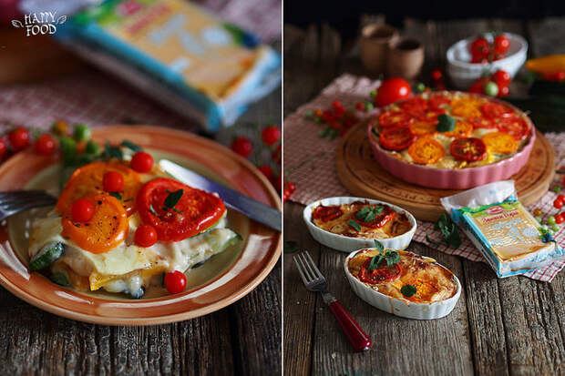 Сырный гратен с кабачками и томатами