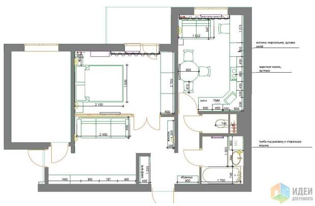 Дизайн и перепланировка 2-х комнатной квартиры