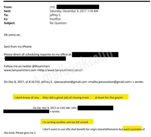 Налоги для гоев, объяснил Эпштейн экс-министру финансов США и