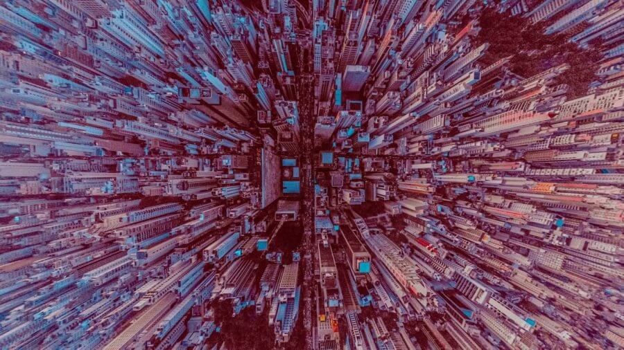 tech stories big city skyscrapers from above