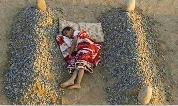 Сирийский мальчик спит между могилами родителей вирусное фото, фейк