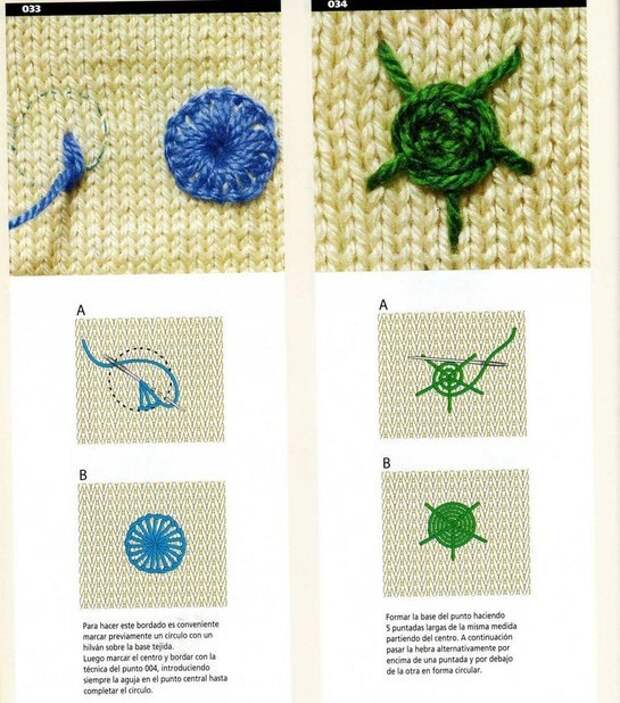 Приёмы украшения вязаного полотна вышивкой