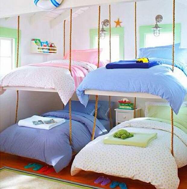 Двухъярусная детская подвесная кровать