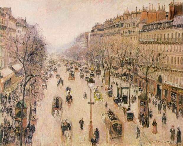 Pissarro Le Boulevard Montmartre. Morning, grey weather, 189. Писсарро, Камиль