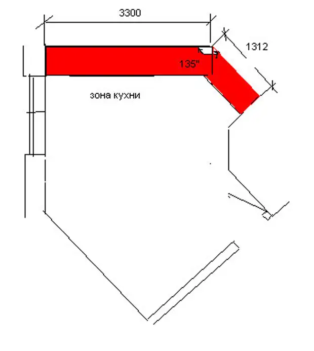 Кухня с углом 135 градусов
