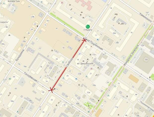 В Туле 12 марта ограничат движение на участке улицы Свободы для замены опор освещения