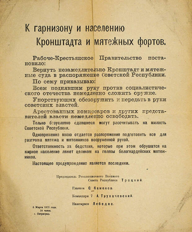 С какими 15 требованиями проходил Кронштадтский мятеж 1921 года?