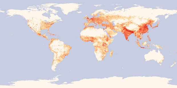 Карта плотности населения в разных уголках мира