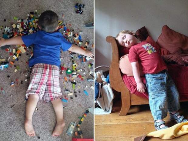 Малыши, которых сон застал в самых неожиданных местах (17 фото)
