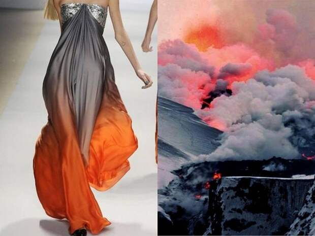 Платье от дизайнера NAEEM KHAN подобно извержению исландского вулкана Эйяфьятлайокудль.