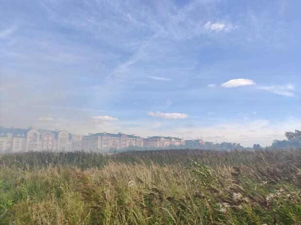 Опубликованы фото, как в Твери горит поле в "Южном - Д"